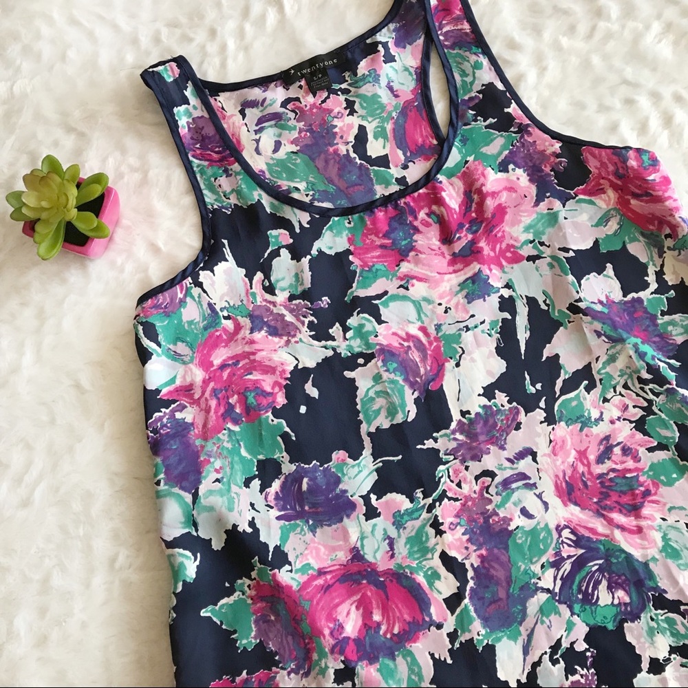 Navy Floral Racerback Tank